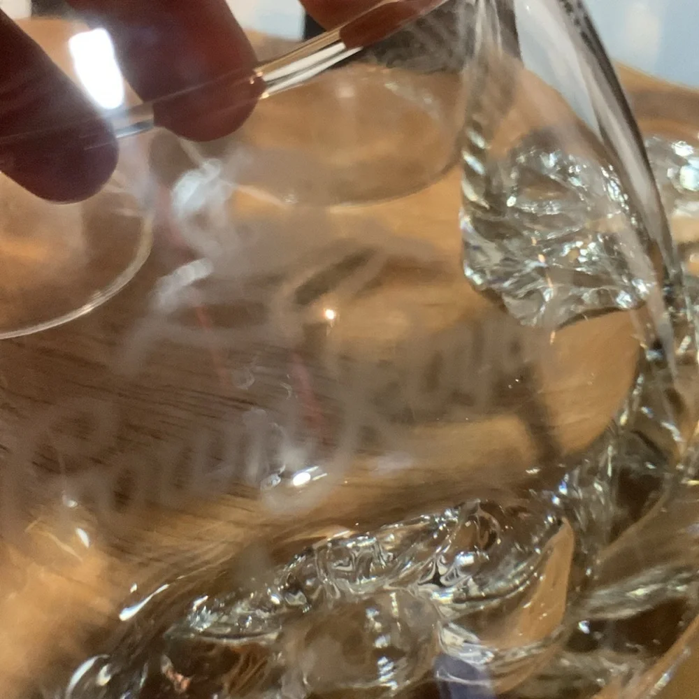 1990s Crown Royal Branded Bar 4 Glasses Etched Rocks  Glass Heavy Bottom Barware